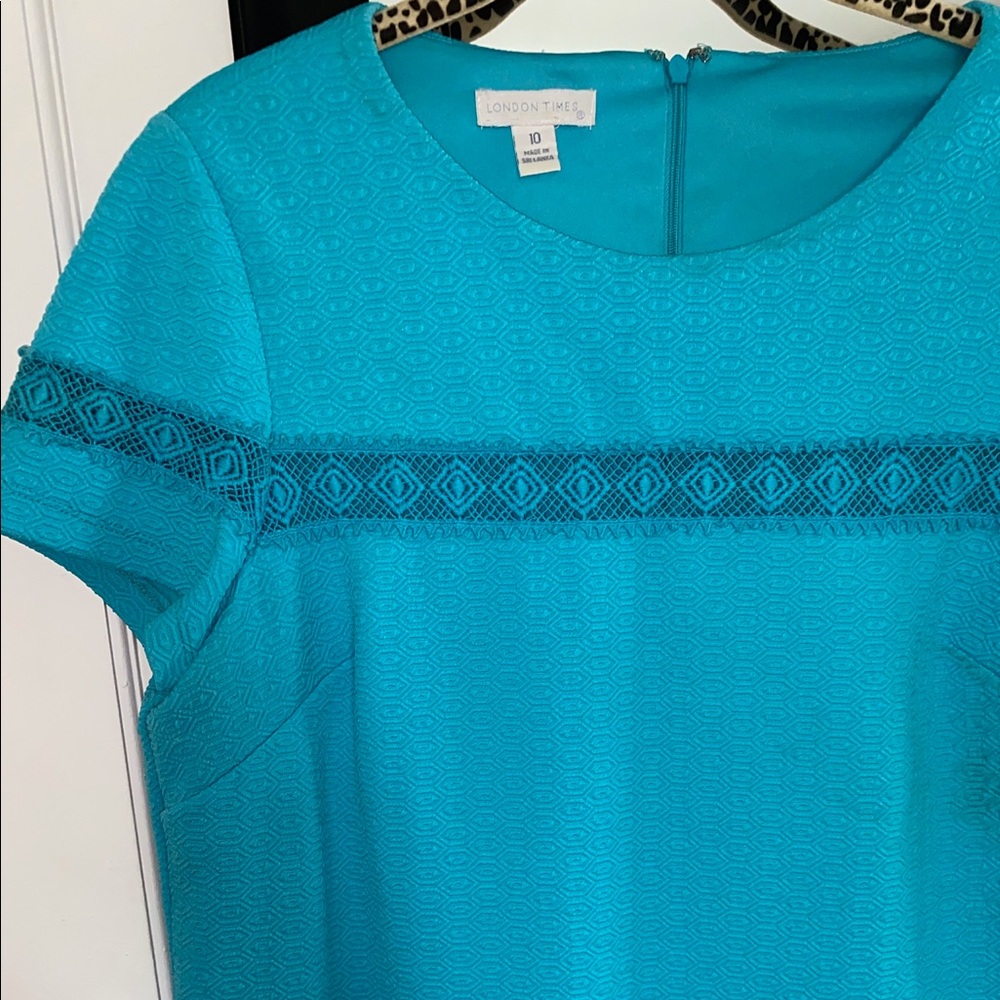 blue dress with crochet detail